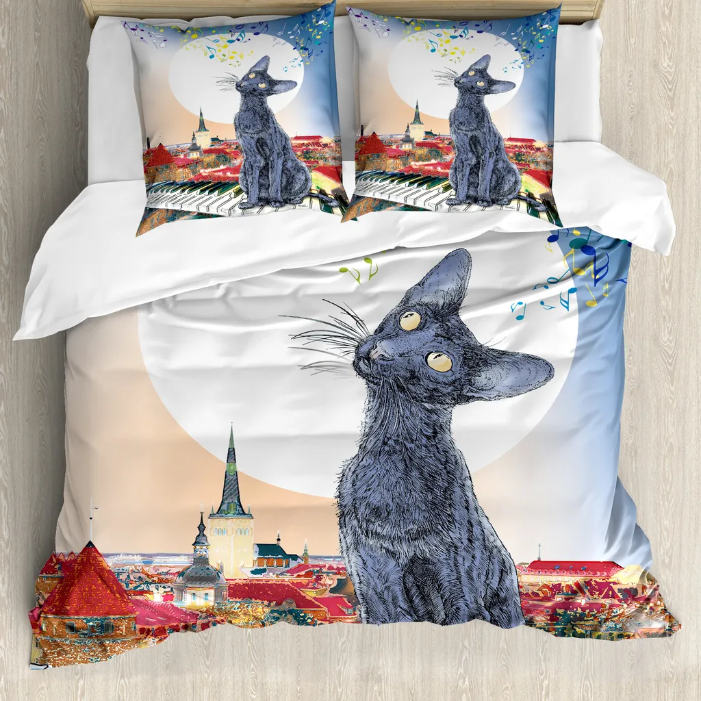 Copripiumino Artistico ABAKUHAUS Gatto Tramonto - Set Matrimoniale