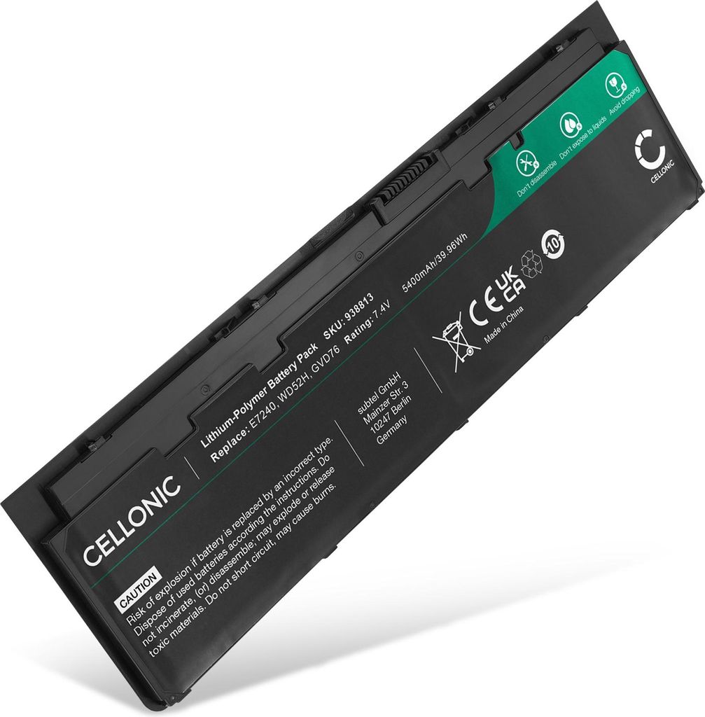 CELLONIC 1x Akku für Notebook Kompatibel mit Dell Latitude E7240, Latitude E7250, Latitude 12 E7250, WD52H - (5400mAh, 7.4V)