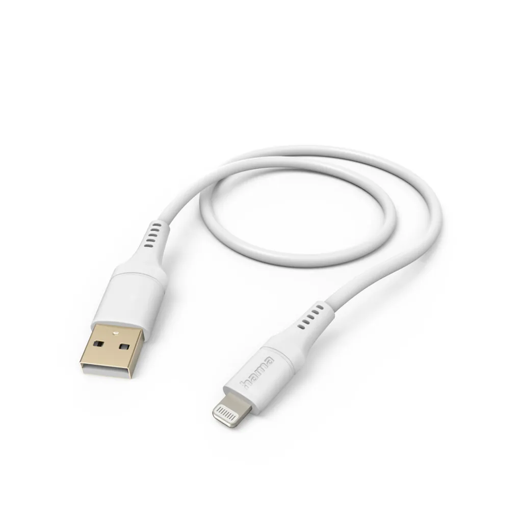 Cavo di ricarica "flessibile", USB-A - Lightning, 1,5 m, in silicone, per iPhone, bianco (00201568)