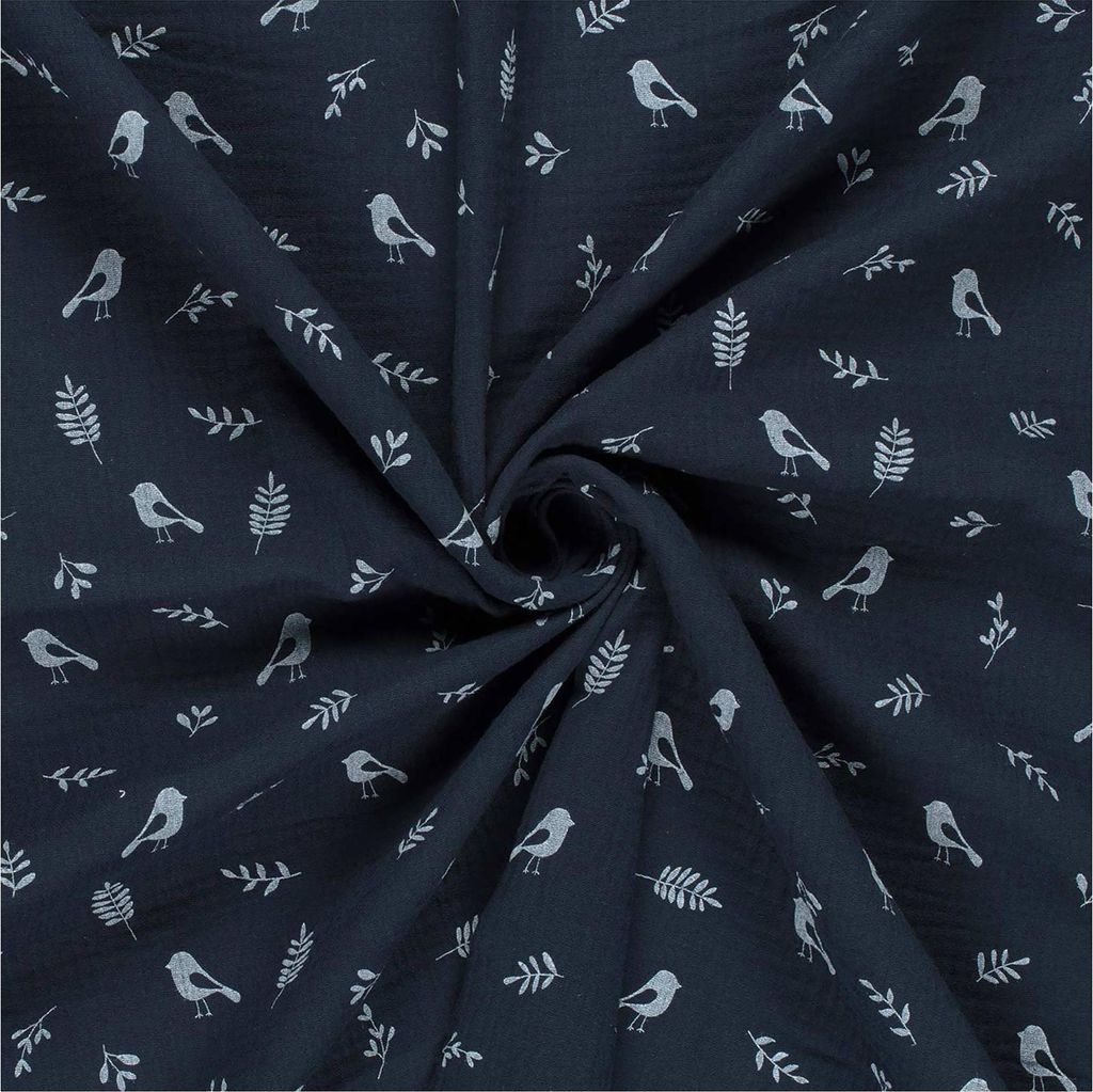Musselin Stoff Vögel ab 0,5x1,3m 15 Farben Double Gauze Mulltuch