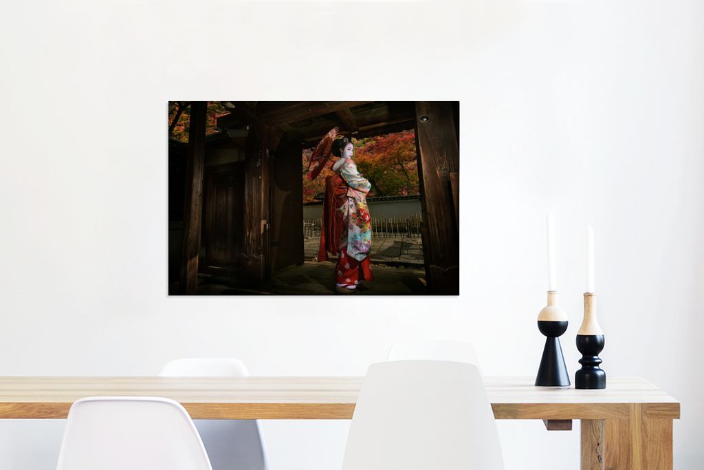 MuchoWow - Leinwandbilder - Geisha in Gion in Japan, Wandbild, Wanddeko Bilder Wohnzimmer, 60x40 cm