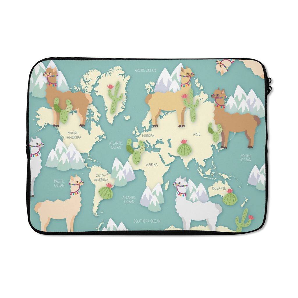 MuchoWow Laptop Hülle 14 ZollWeltkarte - Alpaka - Berge Laptoptasche - Laptoptasche - Stoßsicher - Schutzhaube
