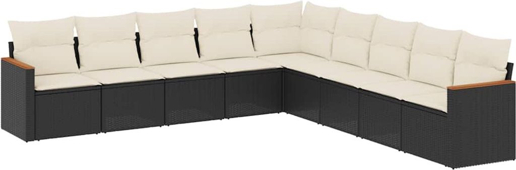 vidaXL 9-tlg. Garten-Sofagarnitur mit Kissen Schwarz Poly Rattan
