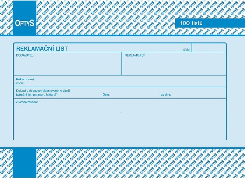 1284 - Reklamační list A5, 100 l.