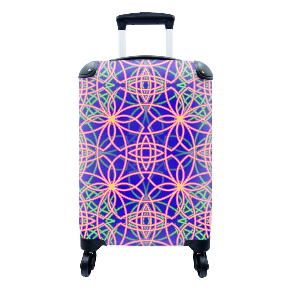 MuchoWow Koffer Handgepäck Trolley Rollkoffer Kleine Reisekoffer mit 4 Rollen - Blumen - Neon - Muster - Cabin Size < 55x40x23 cm & 55x40x20 cm ...