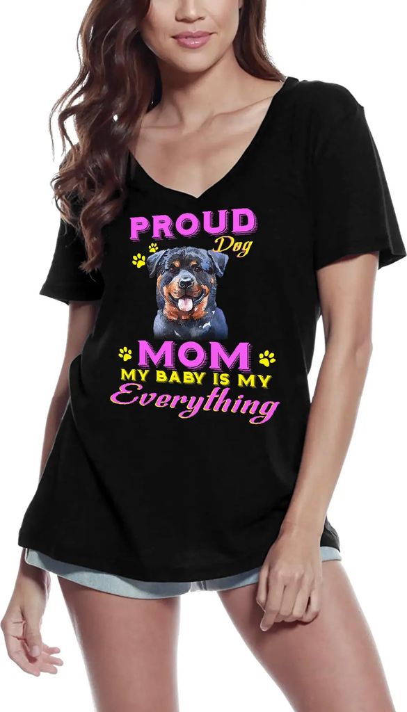 Damen Grafik T-Shirt V-Ausschnitt Stolzer Tag - Rottweiler Hundemama - mein Baby ist mein Ein und Alles – Proud Day - Rottweiler Dog Mom - My Bab...