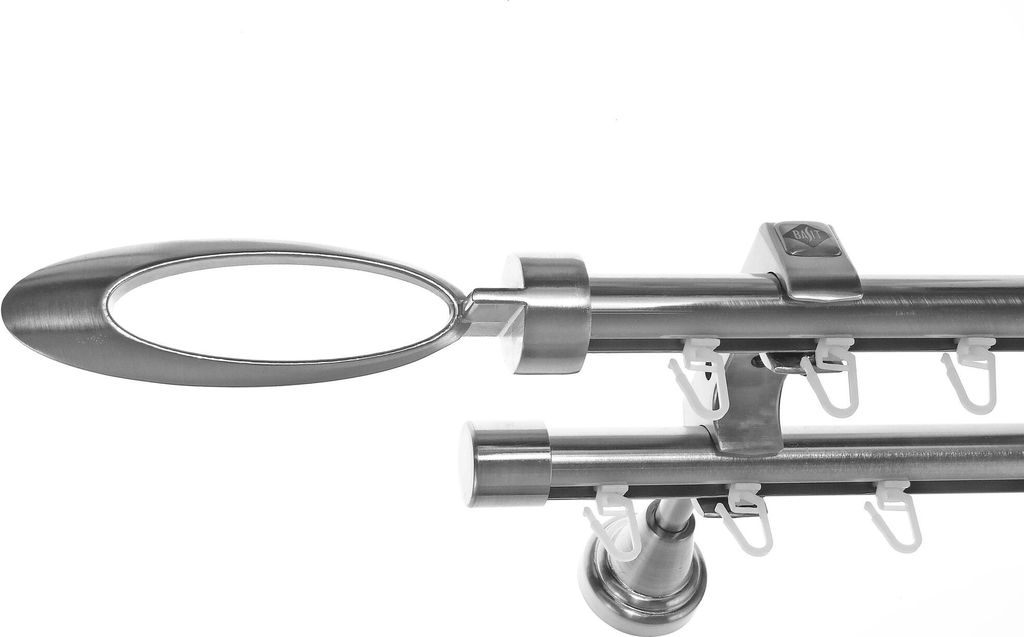 Innenlauf Gardinenstange Ø 20mm Metall Edelstahl Look 2-läufig Wandträger H60II