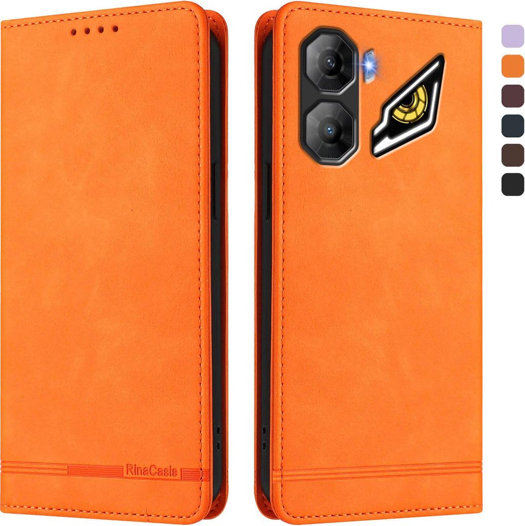 Hülle für ZTE nubia Neo 3, Retro Kunstleder Ständer Klapphülle mit Kartenfächer und Magnetische Orange