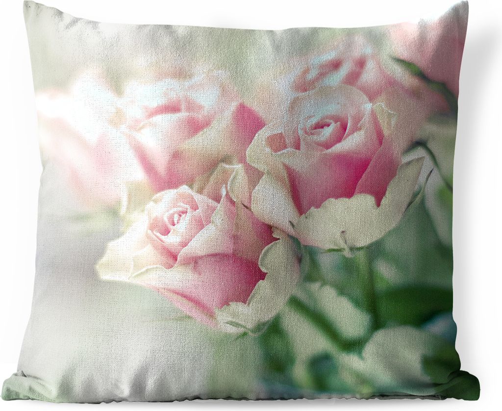 MuchoWow Outdoor Kissen - Rosa Rosen leuchten im hellen Sonnenlicht - 50x50 cm - Wetterfest - Lounge Kissen - Komfortabel - Kissen mit Bild