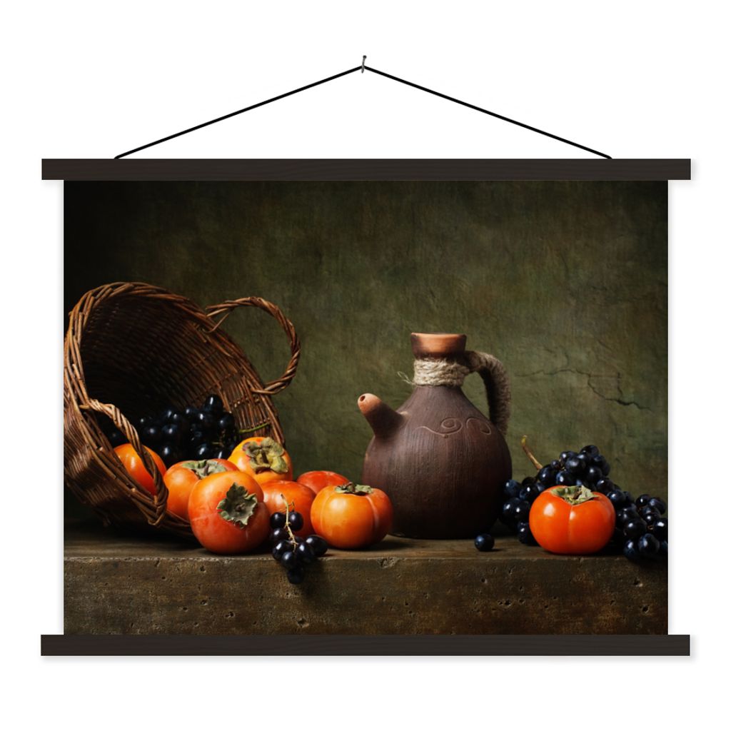 MuchoWow Textilposter Rustikal - Obst - Korb - Stilleben 40x30 cm mit schwarzem Rahmen - Dekorationen
