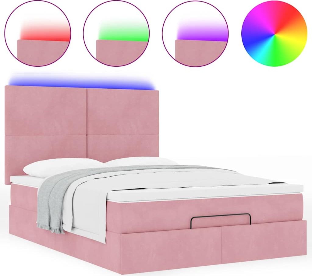 Ottoman-Bett mit Matratzen & LEDs Rosa 140x200 cm Samt