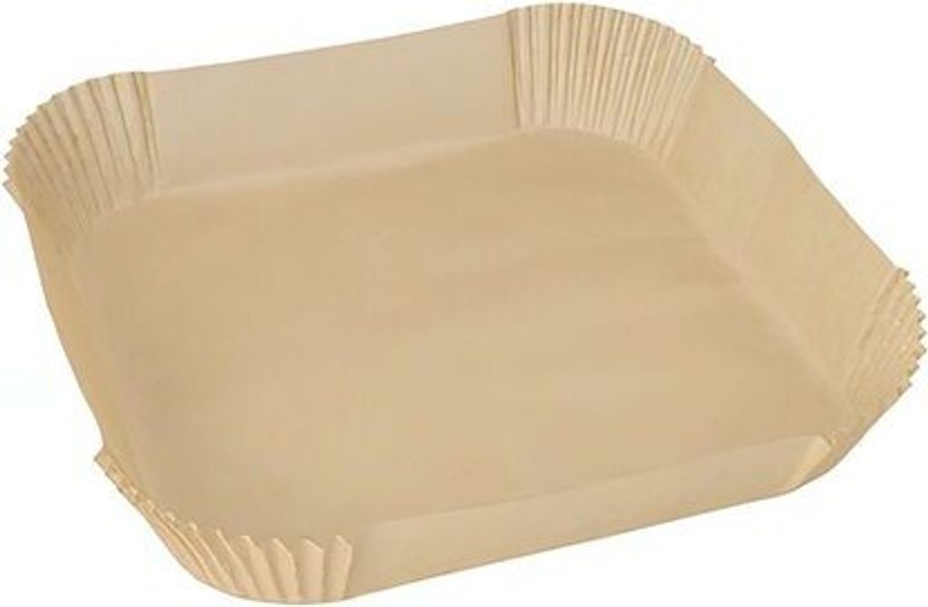 100x Backpapierzuschnitte für Heißluftfritteusen Mikrowelle Backofen 23 x 23 x 4,5cm braun