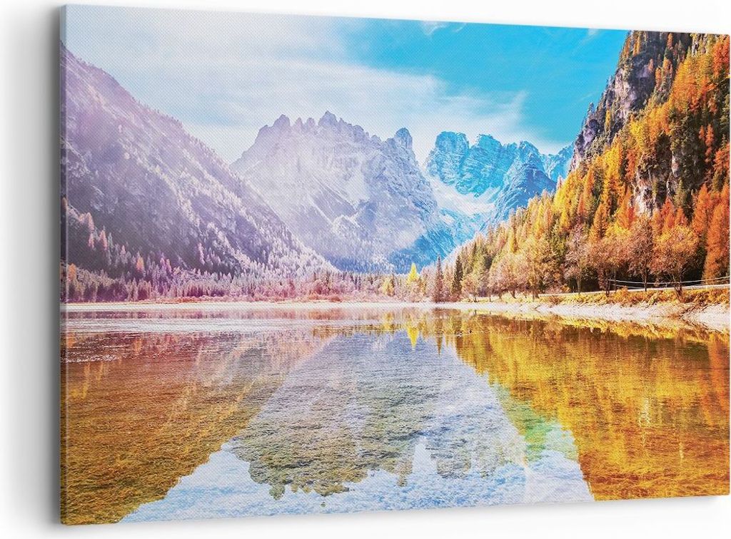 Bild auf Leinwand - Leinwandbild - Einteilig - Herbst Landschaft Berge - 120x80cm - Wand Bild - Wanddeko - Wandbilder - Leinwanddruck - Bilder - Wa...