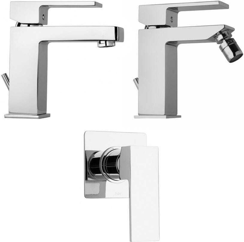 Set aus 3 Armaturen für Waschbecken, Bidet und Einbaudusche, eckige Form | Infinity
