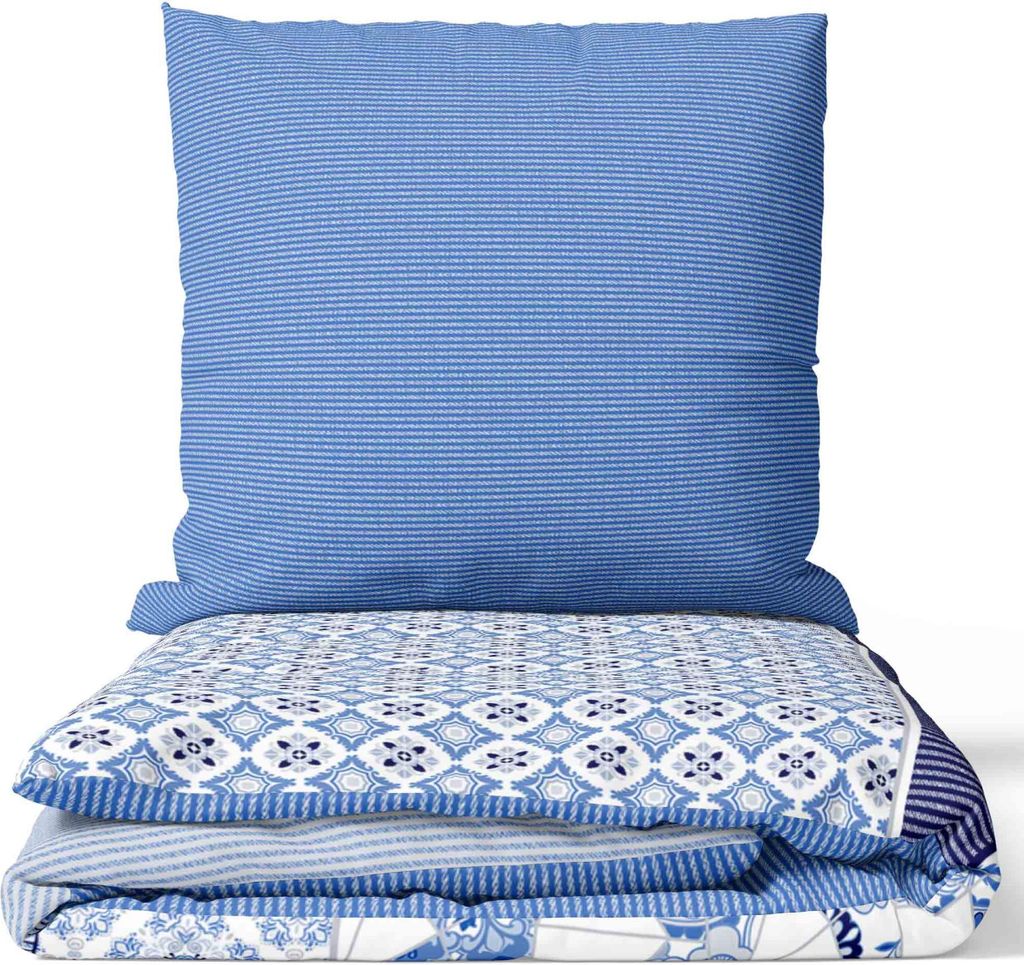 Renforce Bettwäsche Set 2tlg 155x200 cm und 80x80 cm Blau Produktbild 