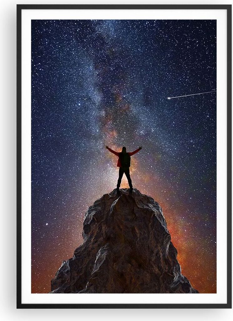Gerahmtes Poster - Schwarzer Rahmen - Kosmos Maßstab Mensch - 70x100 cm - Wand Bild - Wanddeko - Wandbilder - Kunstposter - Wandposter - Bilderrah...