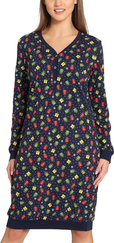 Merry Style Damen Nachthemd MS10-179 (Marineblau/Geschenke, S)