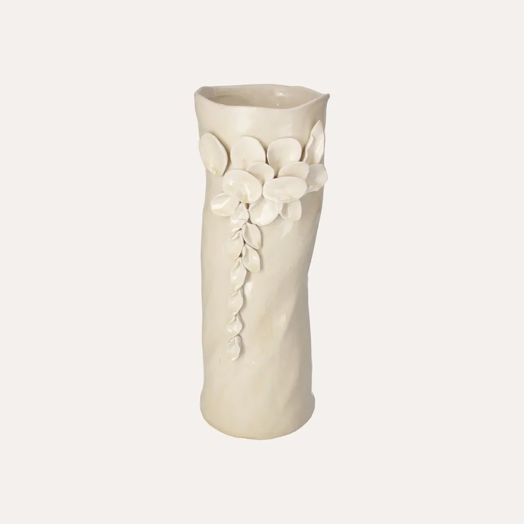 Vase cylindrique Keyhomestore céramique sable h34cm décor pétales