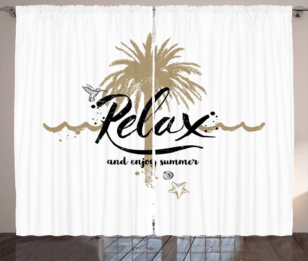 ABAKUHAUS Zitat Rustikaler Gardine, Genießen Sie tropische Sommer-Text, Schlafzimmer Kräuselband Vorhang mit Schlaufen und Haken, 280 x 175 cm, C...