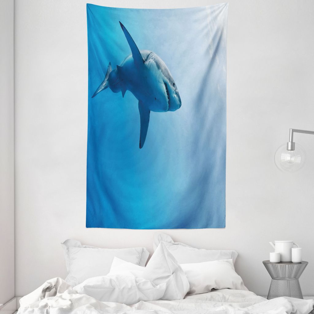 ABAKUHAUS Hai Wandteppich und Tagesdecke, Fische im Ozean schwimmen aus Weiches Mikrofaser Stoff Waschbar ohne Verblassen Digitaldruck, 140 x 230 c...