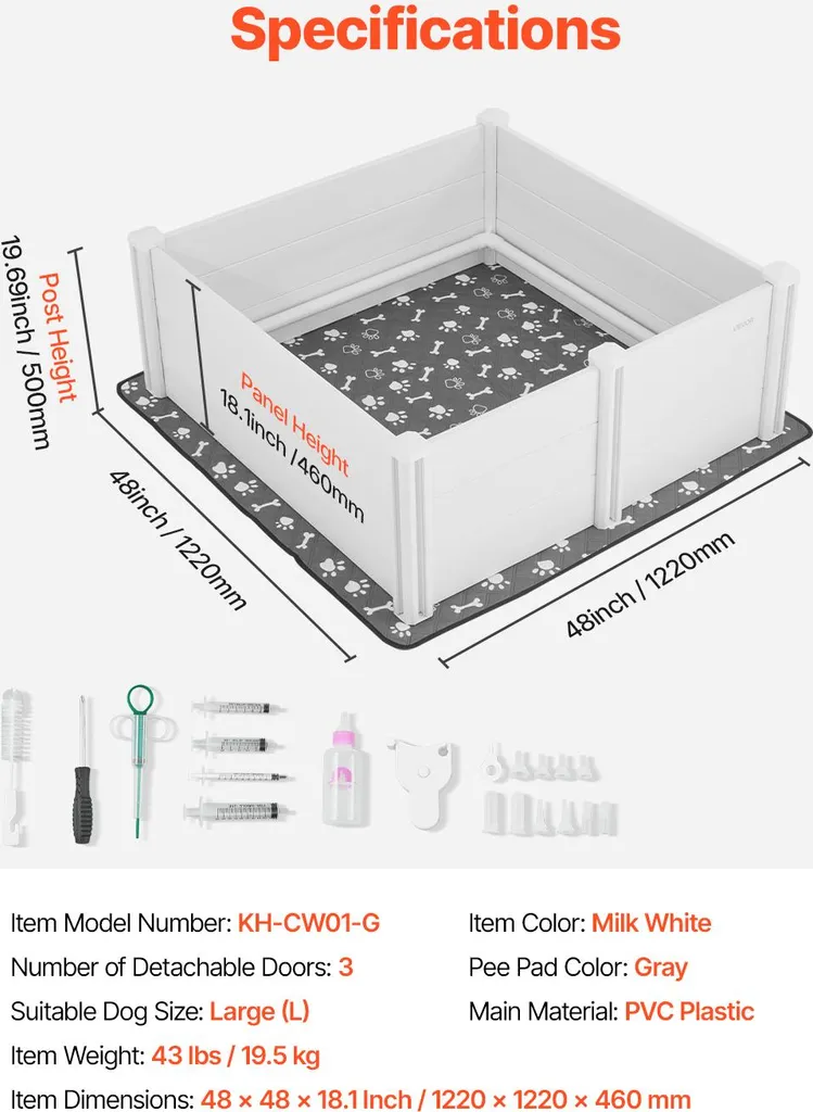 Caisse de Mise Bas Indéformable en PVC 122cm avec Porte Modulable