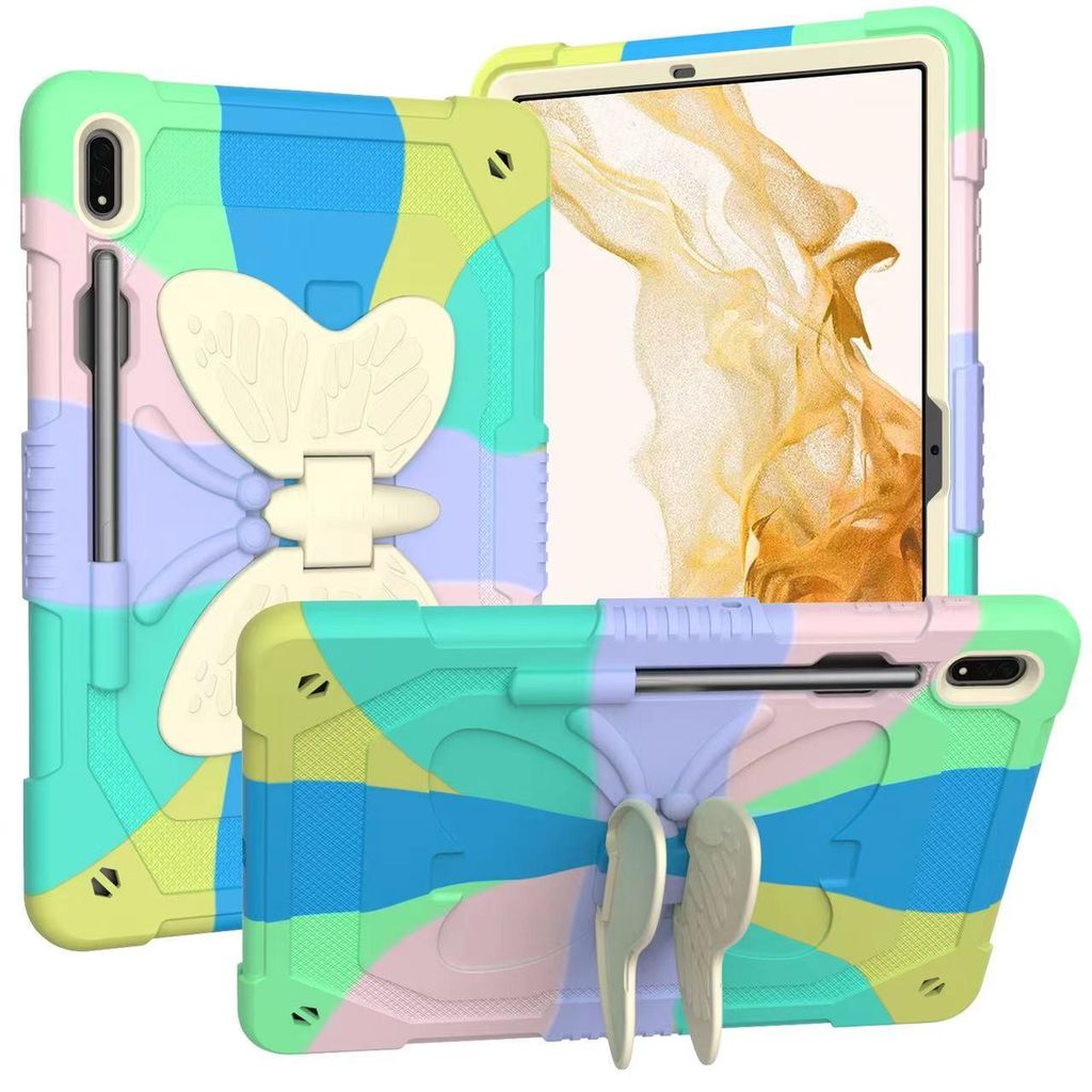 Hülle für iPad Air3 7. 8. 9. Schmetterling Mehrfarbig Lila Regenbogen mit Riemen