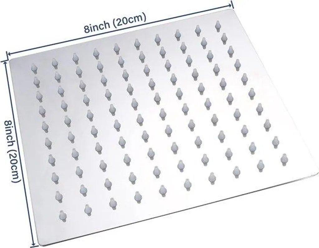 Pommeau de douche ultra-fin anti-calcaire 20x20 cm design carré chromé