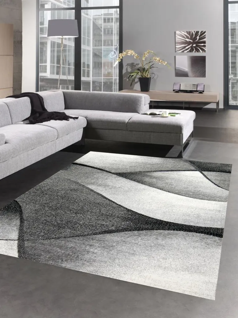 Tapis de salon moderne gris anthracite pour décoration scandinave 160x220