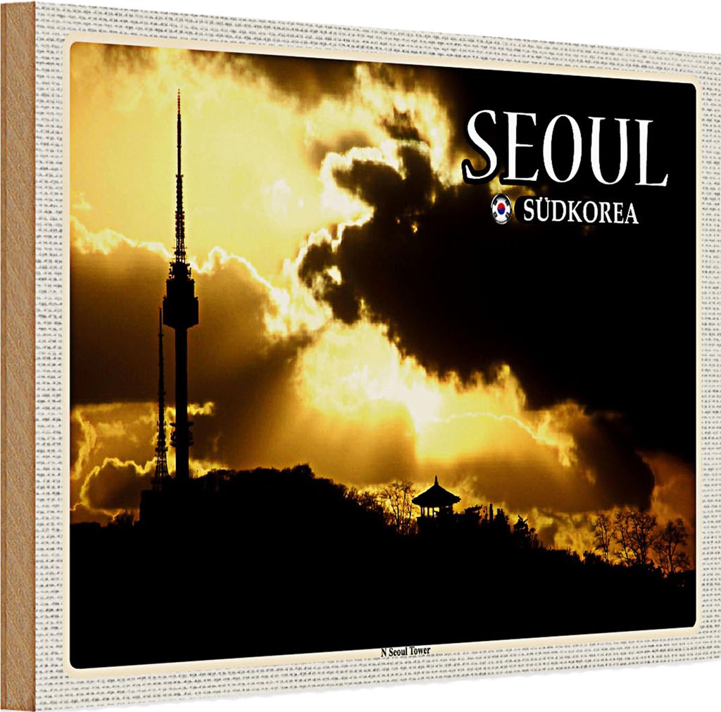 Holzschild Reise 30x20cm Seoul Südkorea N Seoul Tower Fernsehturm