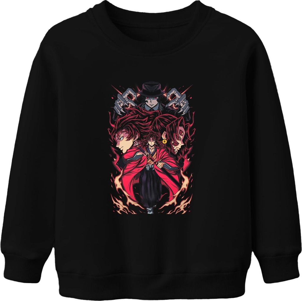 Samurai Katana Dämonenjäger Feuer Maske Anime Manga düster Uni Kinder Sweatshirt Pullover, Schwarz, 140