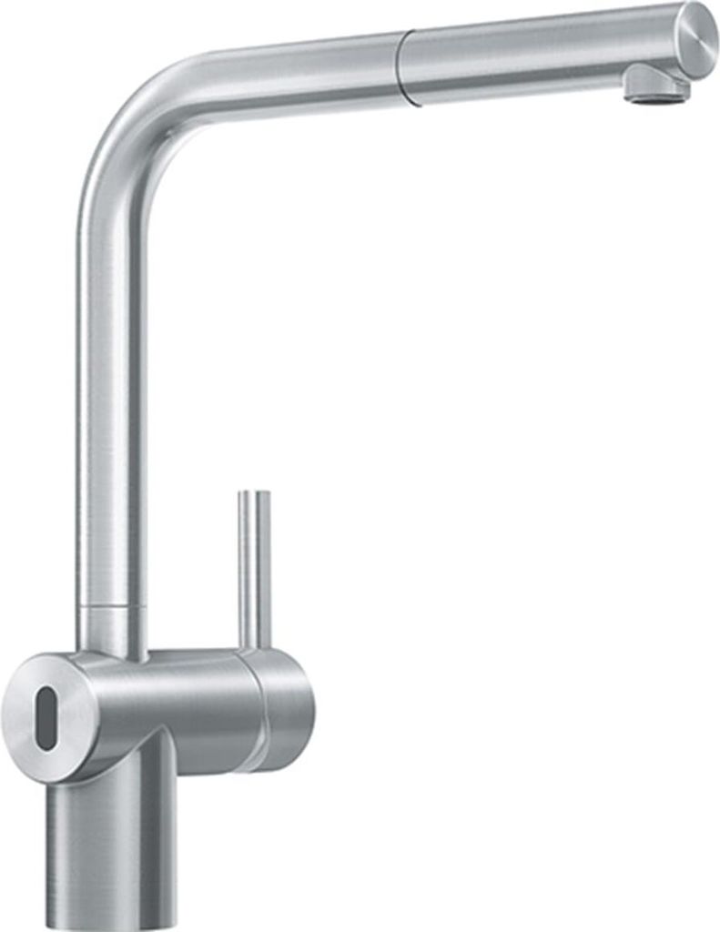 Franke Edelstahl Hochdruck Armatur, Wasserhahn Atlas Neo Sensor L Zugauslauf Edelstahl Seitenbedienung 115.0625.523 - inkl.