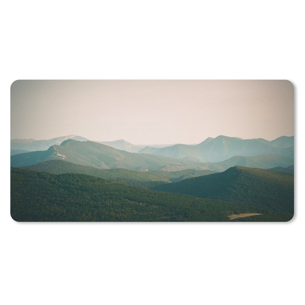 MuchoWow Schreibtischunterlage Wald - Nebel - Pastell 80x40 cm - XXL Mauspad - Gaming Mauspad