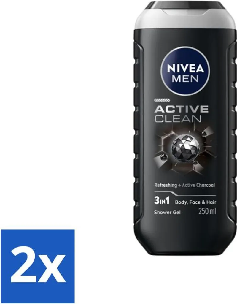 NIVEA MEN Active Clean Gel Doccia 2x250ml - Pulizia Profonda al Carbone