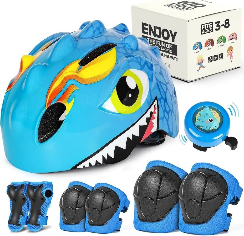 Casque de protection cyclisme pour enfant motif 3D bleu et sonnette