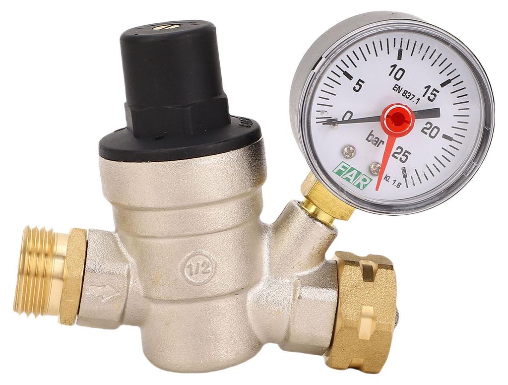 Wasserdruckregler mit Anzeige (0–25 bar), einstellbarer Wasserdruckminderer aus Messing für Wohnmobile, Wohnwagen und Campingfahrzeuge, 1/2 Zoll...
