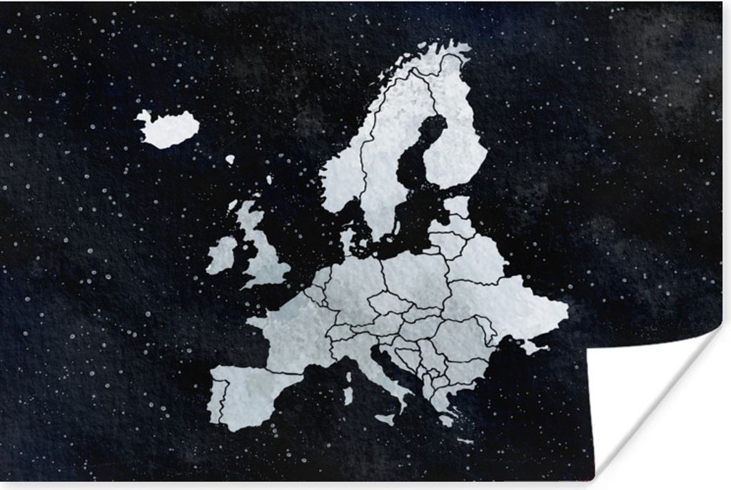 MuchoWow Poster Karte Europa - Sternenhimmel - Aquarell 30x20 cm - Plakate - Print
