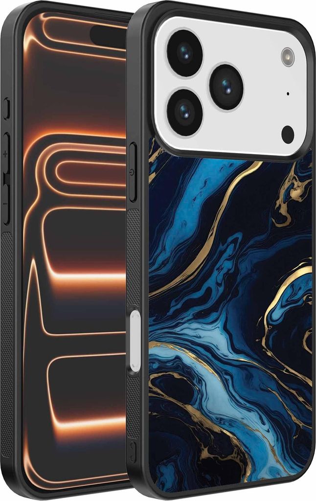 Geeignet für iPhone 17 Pro Max Telefon Fall mit Marmor Druck - TPU zurück Abdeckung Fall Gold blau Marmor Design - Gold Blau - Smartphonica