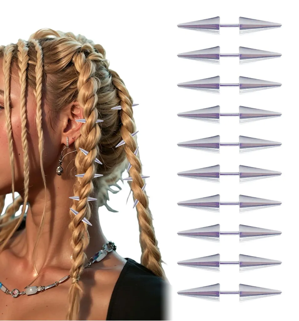 Lot de 10 Barrettes Punk à Pointes en Métal Argenté pour Style Gothique