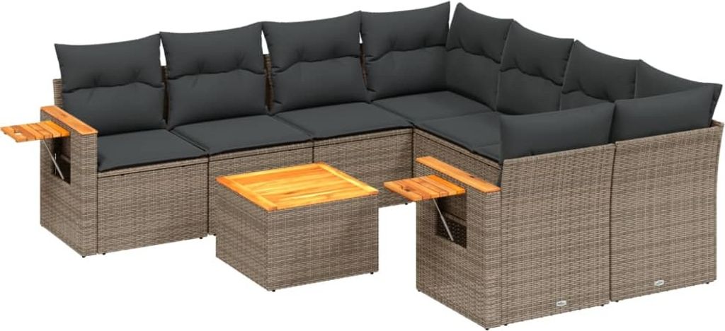 vidaXL 9-tlg. Garten-Sofagarnitur mit Kissen Grau Poly Rattan