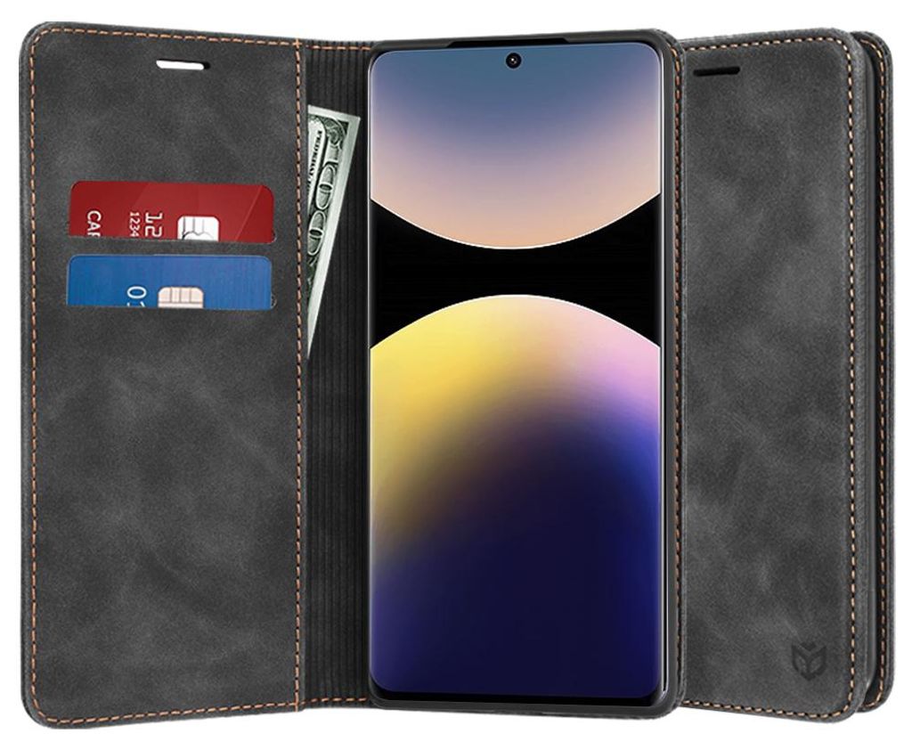 Techsuit Confy Book Wallet Klapphülle für Xiaomi Redmi Note 14 Pro - Schwarz
