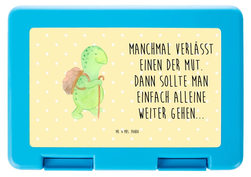 Mr. & Mrs. Panda Bento Box Schildkröte Wanderer - Gelb Pastell - Geschenk, Frischhaltedose, Lunchbox, Vesperbox, Snackbox, Motivationssprüche, Vo...