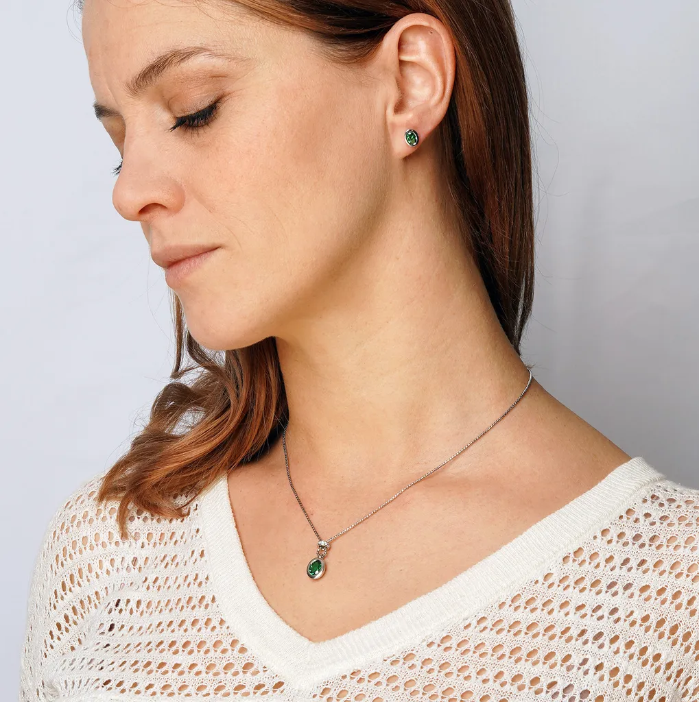 trendor 15134 Boucles d'oreilles clous argent avec cristaux verts