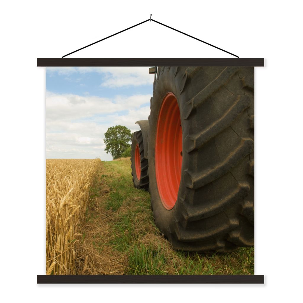 MuchoWow Textilposter Traktor - Räder - Weizen 40x40 cm mit schwarzem Rahmen - Fotos