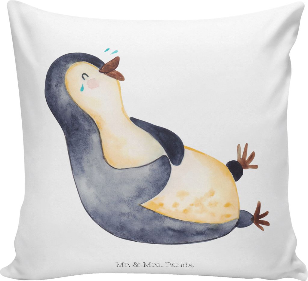 Mr. & Mrs. Panda kissen bedruckt Pinguin Lachen - Weiß - Geschenk, Dekokissen, Fröhlich, kuschelkissen 40x40, Pinguine, Bedrucktes, Witzig, Lol, ...