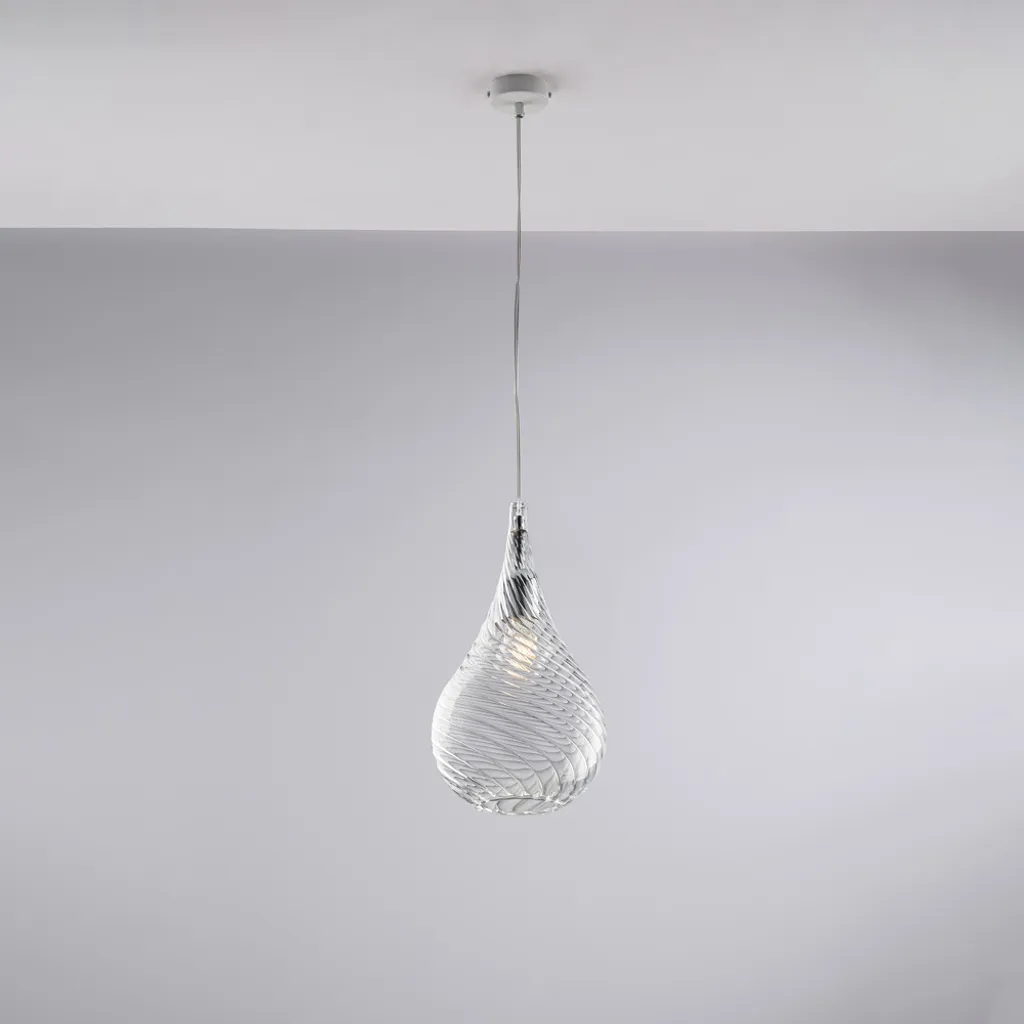 Suspension Pluvia 20cm : Éclairage Clair sans Ombre en Verre et Fer Noir