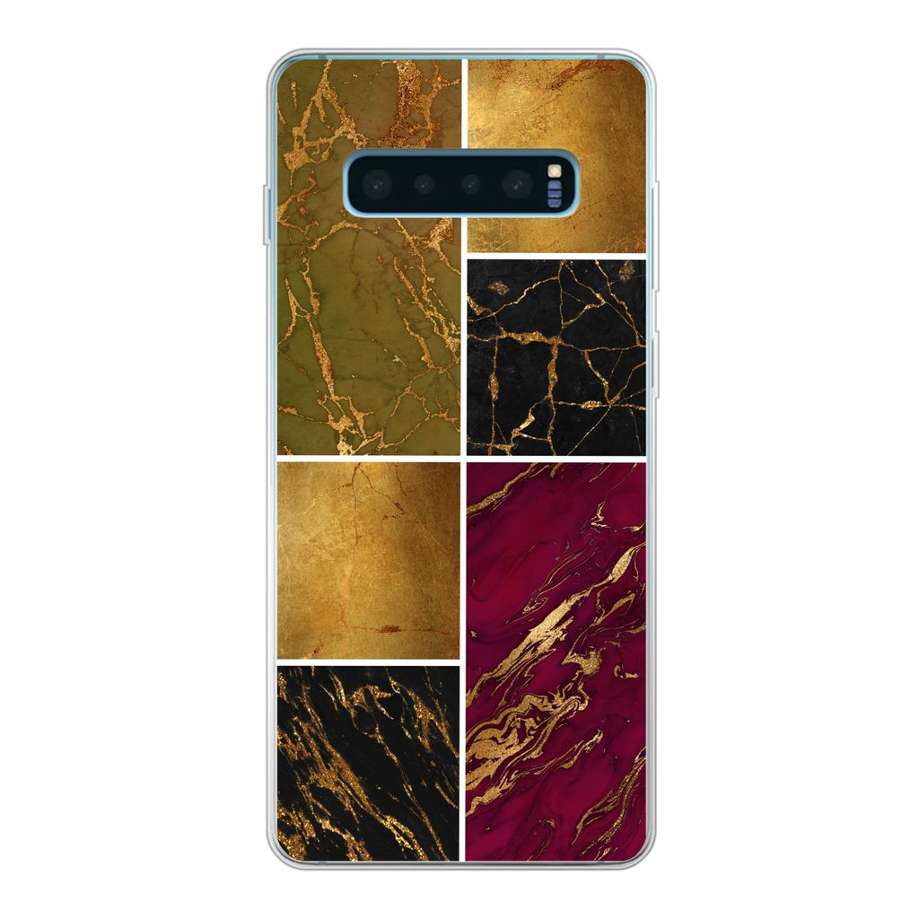 MuchoWow Handyhülle Schutzhülle Hülle für Samsung Galaxy S10 Lite Marmor - Gold - Schwarz - Rosa Silikon Softcase Handy Hülle - Schutz