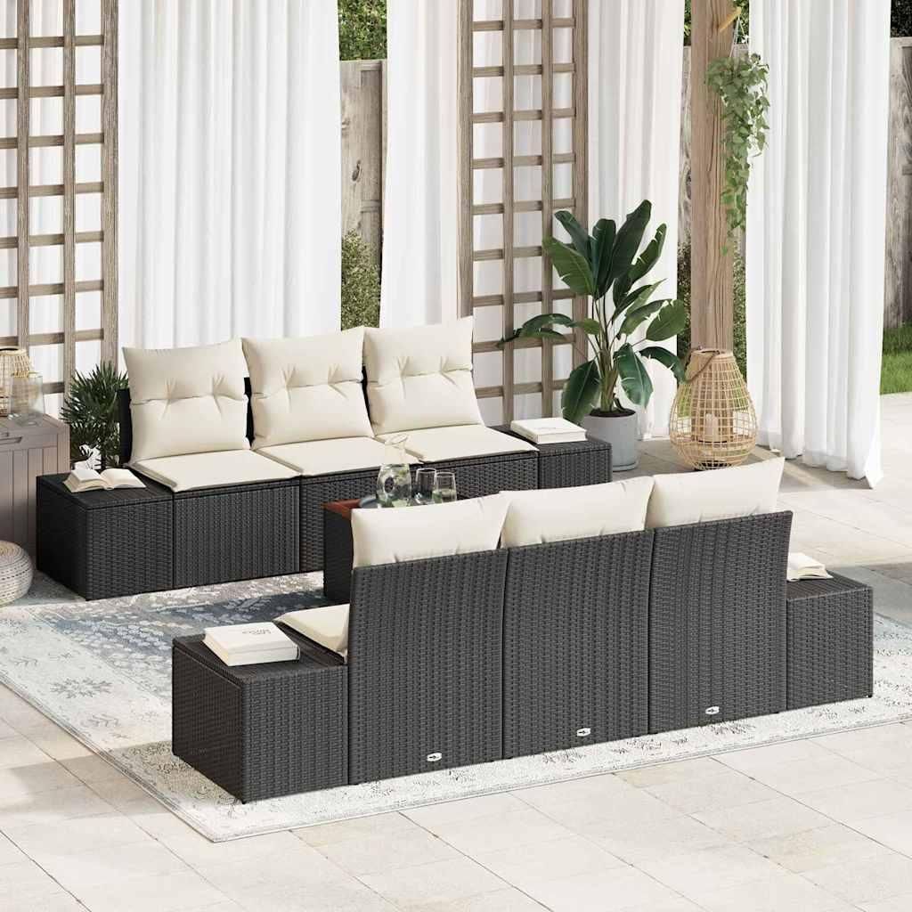 Maison Exclusive - Gartensofa-set mit Kissen 7 pcs Schwarz Poly-Rattan