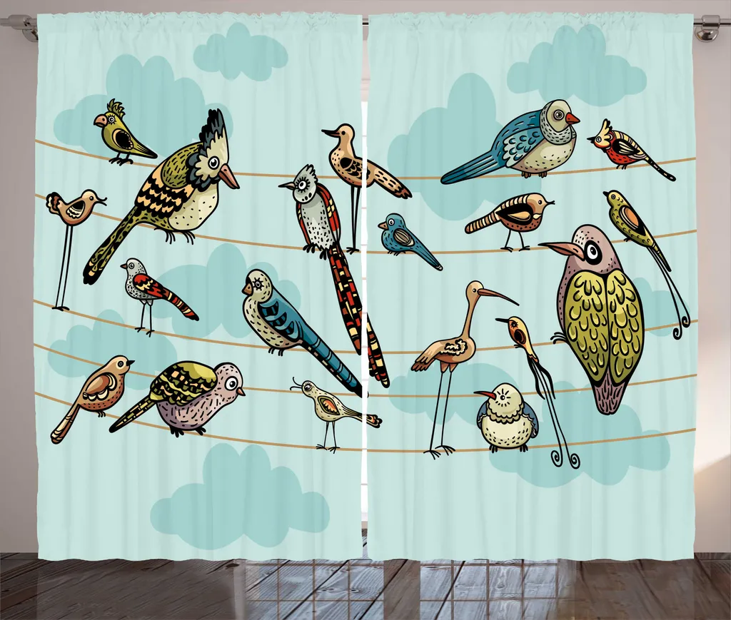 Rideau Anti-Vis-à-Vis Décoratif, Motif Oiseaux Rustiques 280x225cm