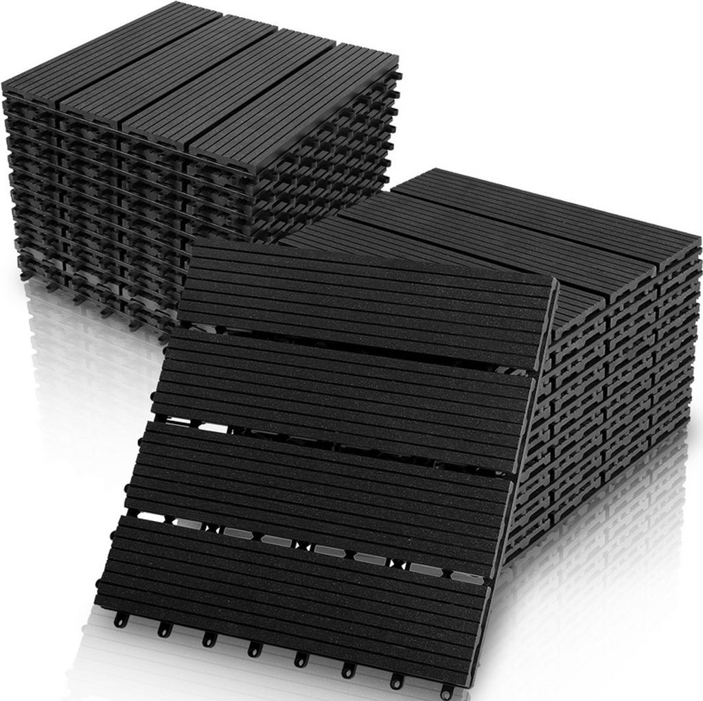 TolleTour Terrassenfliesen WPC Fliesen Holzfliesen Kunststoff 33er 3m² Set 30x30cm,anthrazit-grau Garten Klickfliese Bodenbelag mit Drainage teras...