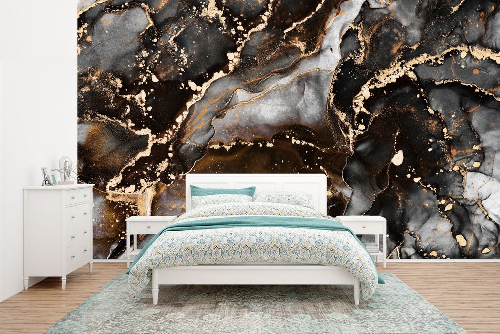MuchoWow Fototapete für Wohnzimmer oder Schlafzimmer Wandtapete Vinyl Motivtapete Marmor - Gold - Glitzer - Luxus - 400x240 cm - Gemustert